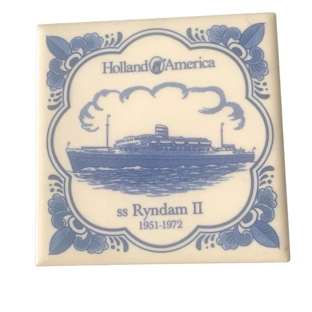 Vintage Holland America Line Delft SS Ryndam Ii 1951-1972 Ceramic Tile Coaster